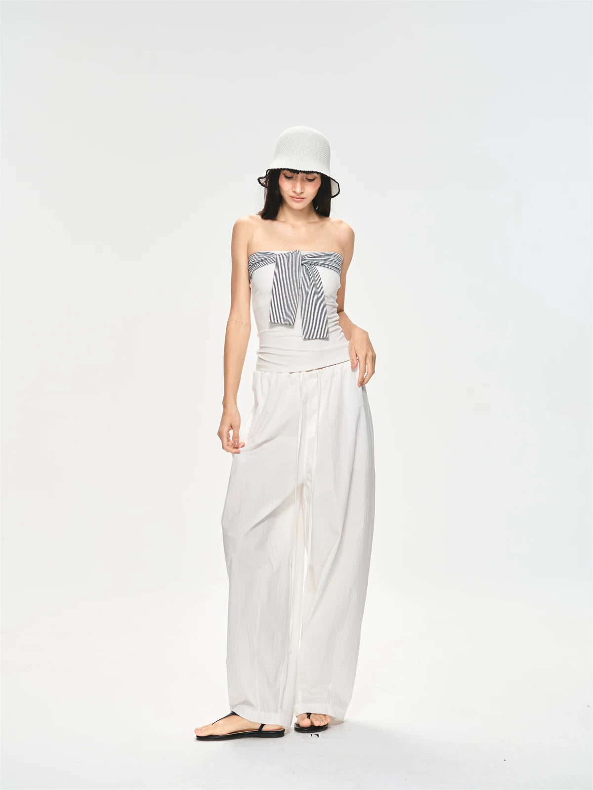 Chest Stripe Tie-Up Top