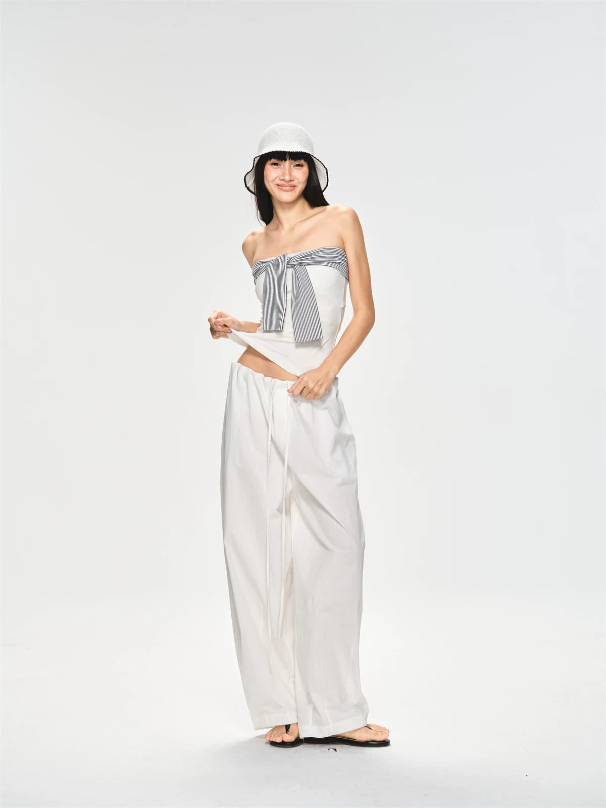 Chest Stripe Tie-Up Top