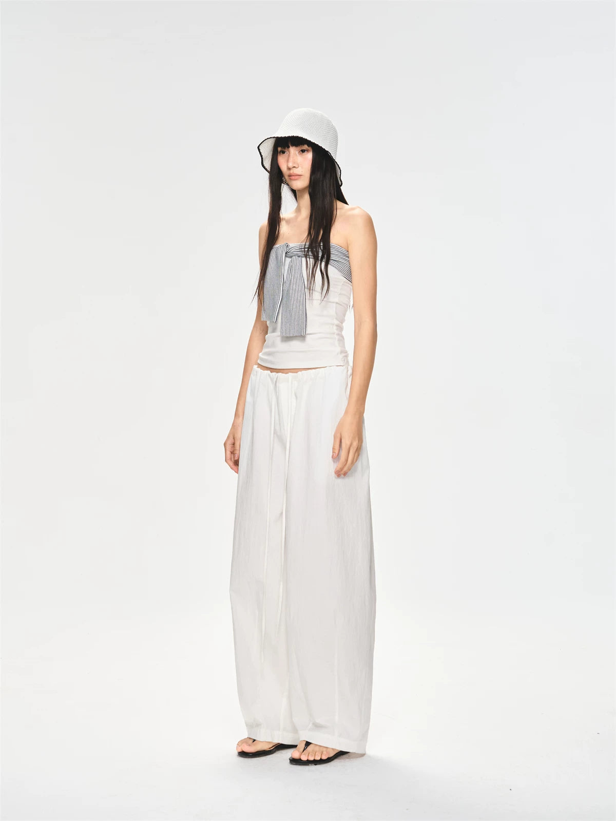 Chest Stripe Tie-Up Top