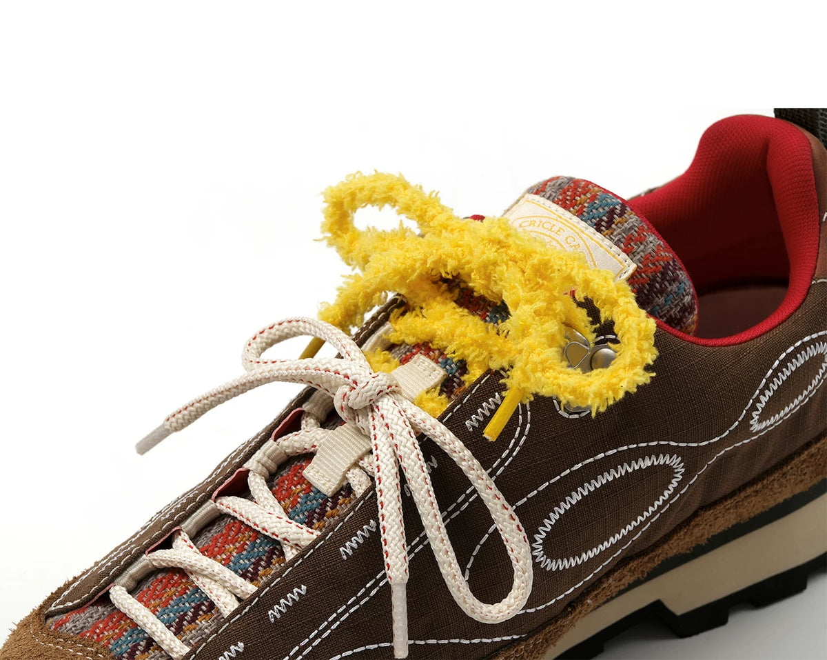 Chestnut Brown Retro Lace-Up Sneakers