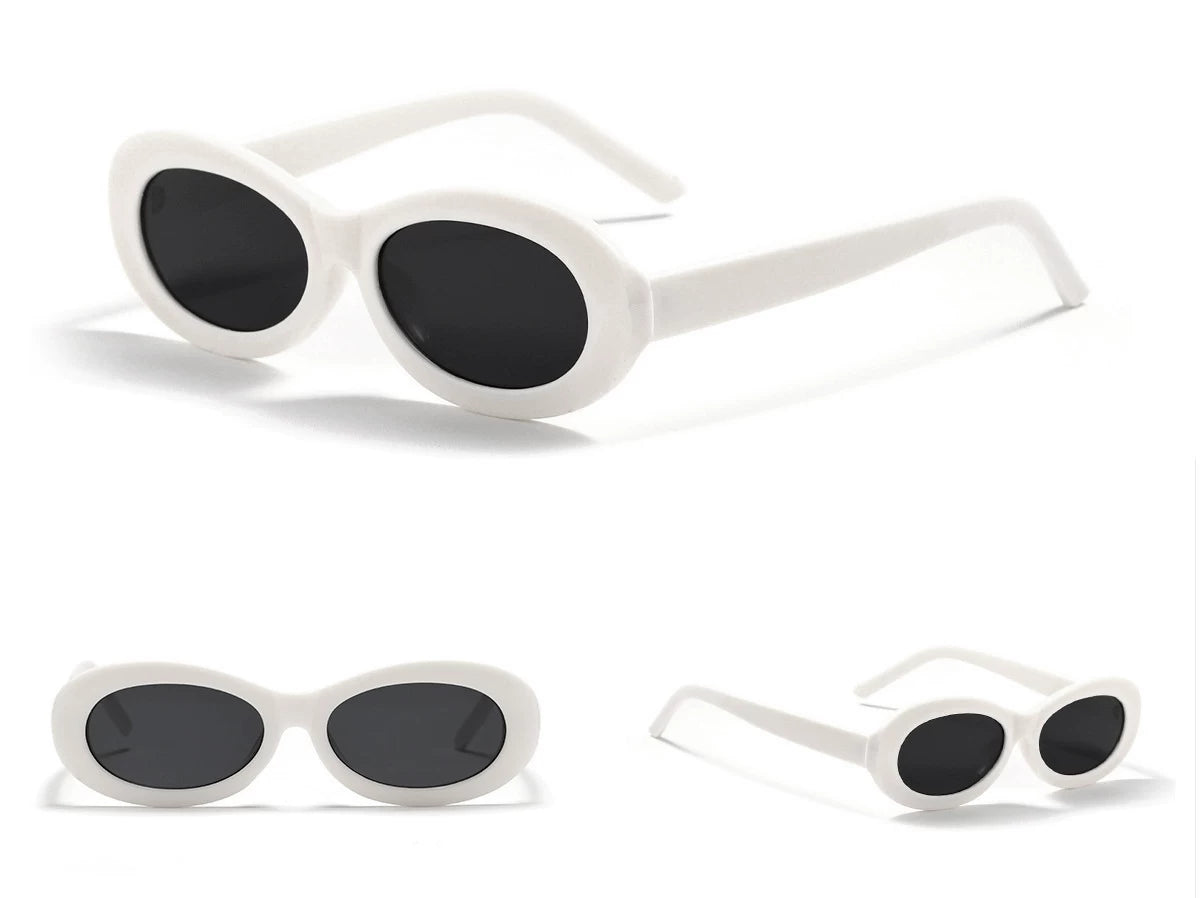 White Frame / Black Lenses Chunky Oval Sunglasses