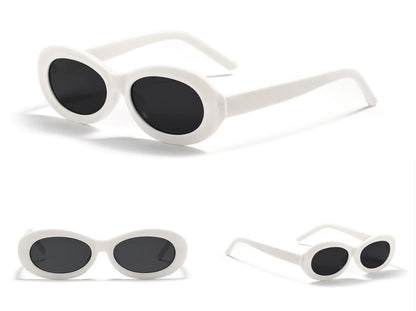 White Frame / Black Lenses Chunky Oval Sunglasses