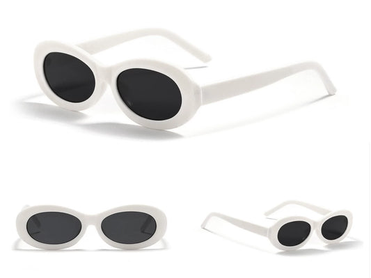 White Frame / Black Lenses Chunky Oval Sunglasses