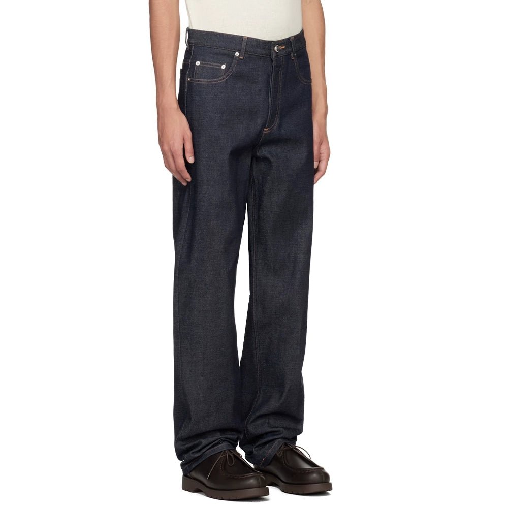 Men's dark blue straight leg jeans - classic american fit denim pants slim regular