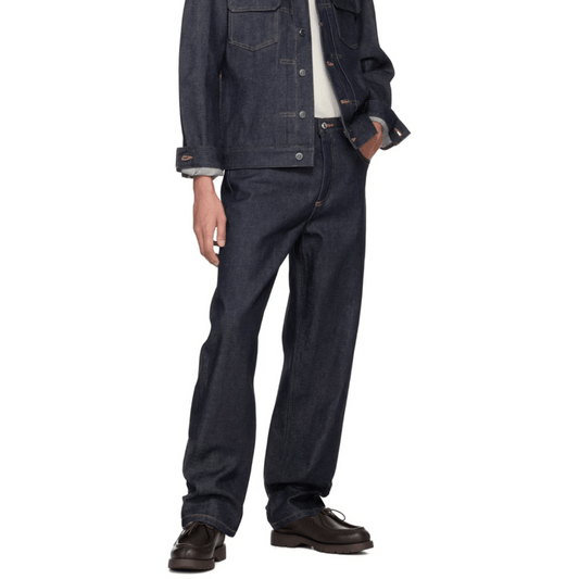 Men's dark blue straight leg jeans - classic american fit denim pants slim regular