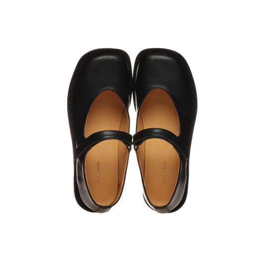 Classic Black Mary Jane Flats — black pair, top view