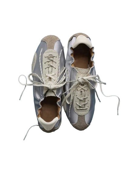 Coin-Pocket Ballet Trainer Sneakers — silver-grey pair, top view