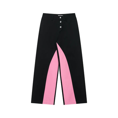 Contrast Panel Washed Wide-Leg Pants