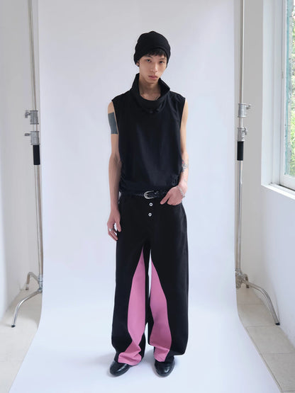 Contrast Panel Washed Wide-Leg Pants