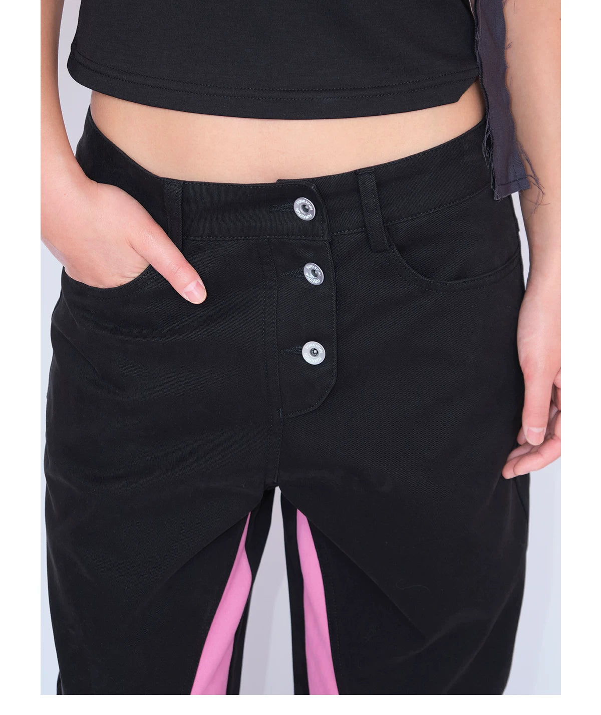 Contrast Panel Washed Wide-Leg Pants