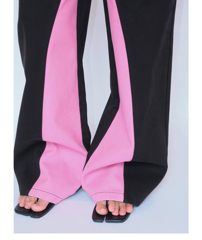 Contrast Panel Washed Wide-Leg Pants