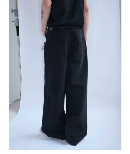 Contrast Panel Washed Wide-Leg Pants