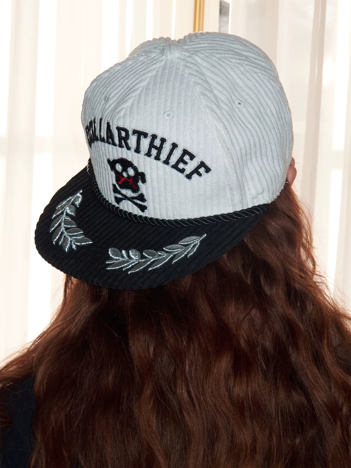 Corduroy Embroidered Flat Brim Trucker Hat