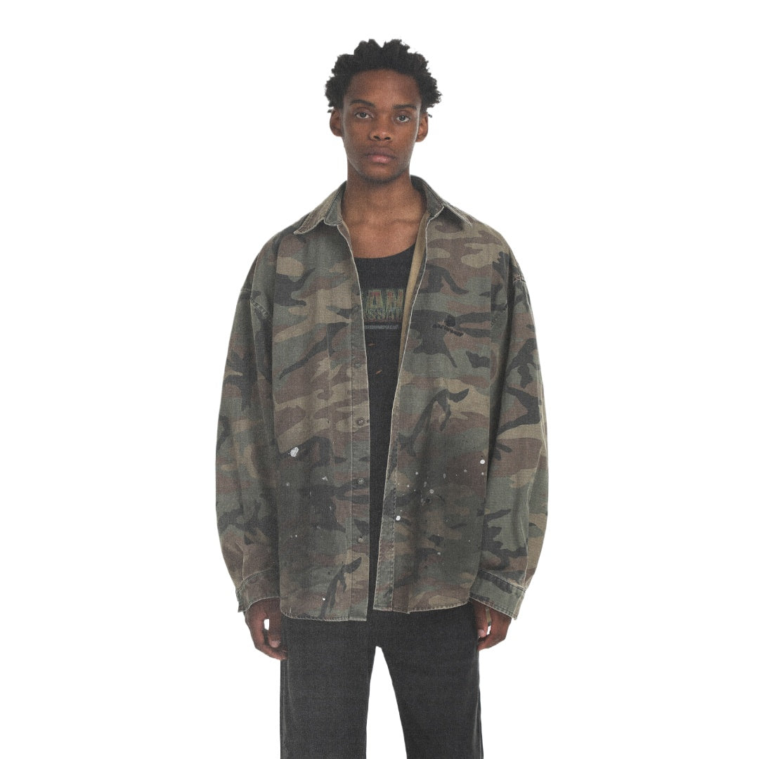 Cotton Splatter Camo Long Sleeve Shirt Jacket