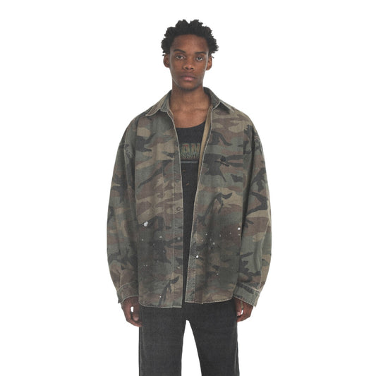 Cotton Splatter Camo Long Sleeve Shirt Jacket
