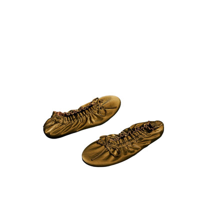 Crinkled Lambskin Folding Ballet Flats — bronze pair, angled view