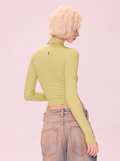 Cropped High Neck Long Sleeve Top