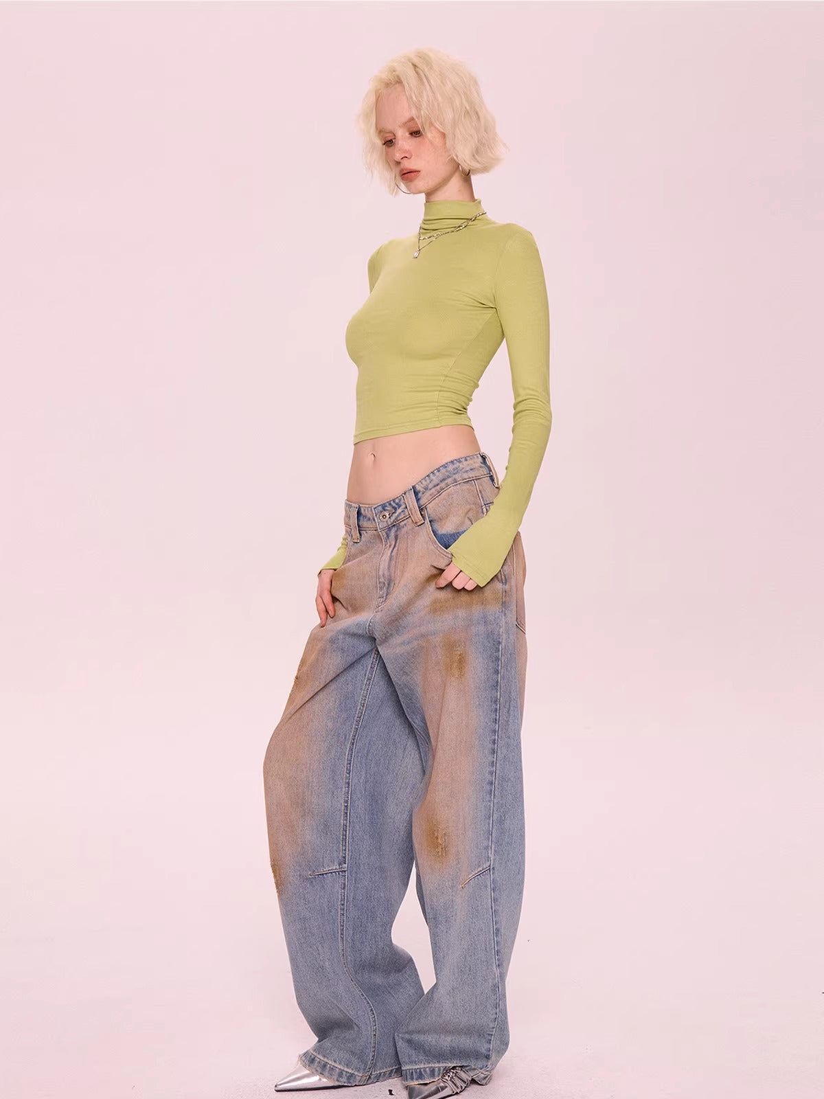 Cropped High Neck Long Sleeve Top