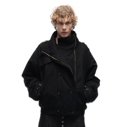Cropped Parka Jacket — Model wearing black jacket, front view