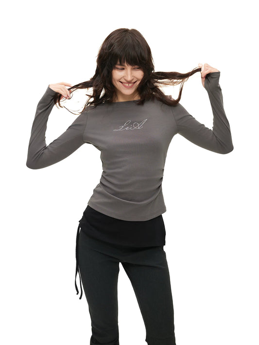 Crystal Letter Ruched Top