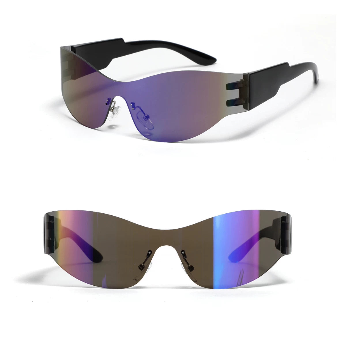 Lunettes de soleil courbées sans monture — coloris bleu