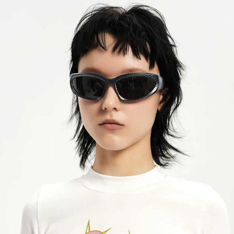 Cyberpunk Angular Sunglasses — Model wearing black angular sunglasses