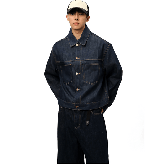 Men's women's denim shirt jacket outfit - with matching wide leg jeans overshirt casual style