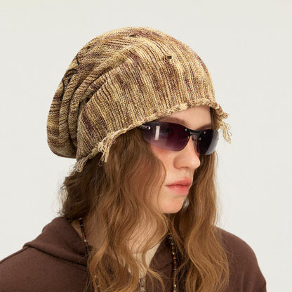 Distressed Starfish Embroidered Knit Beanie Hat