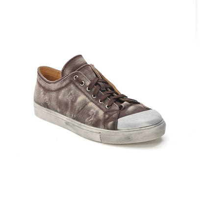 Distressed Washed Double-Tongue Platform Canvas Sneakers — washed brown sneaker, side view