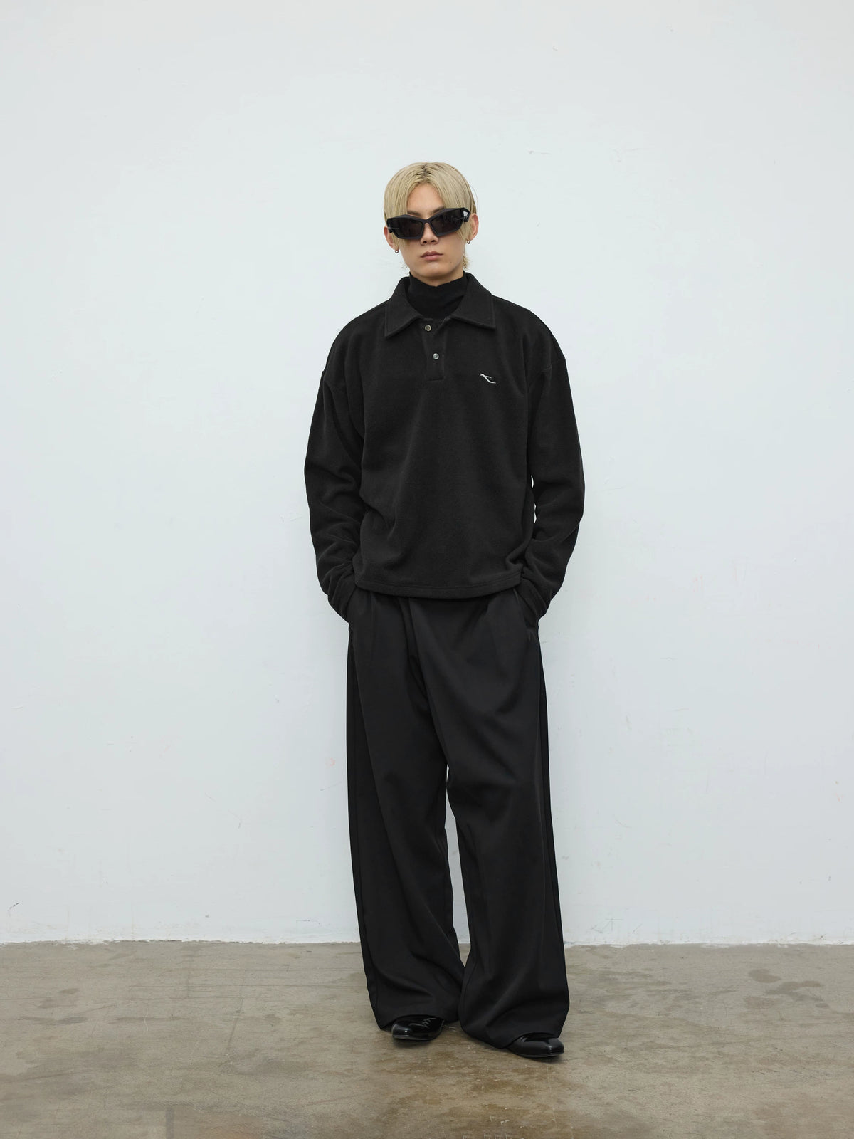 Double-Faced Fleece Polo Pullover
