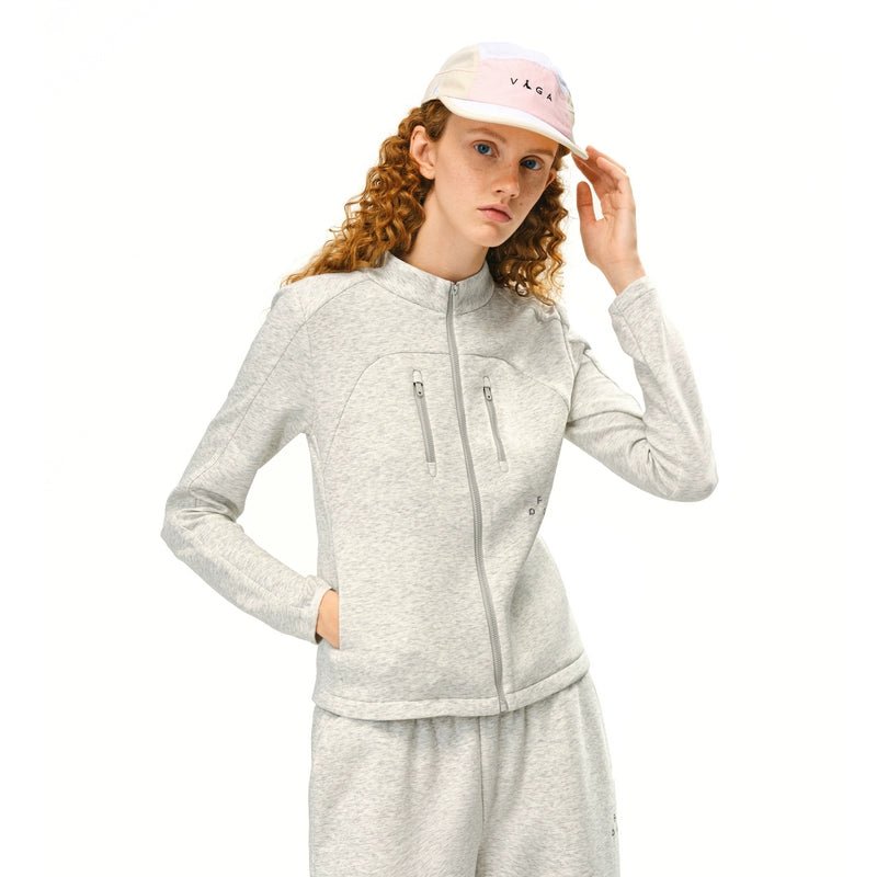 Women's  double layer air knit top - breathable streetwear top with zip jacket wide leg pants casual outfit