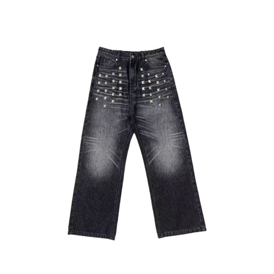 Square Stud Trim Straight Leg Jeans