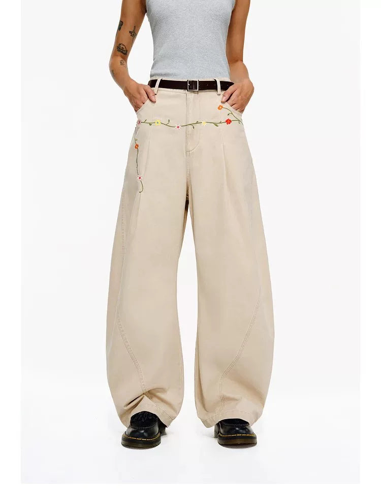 Embroidered Wide-Leg Cargos — worn by a model