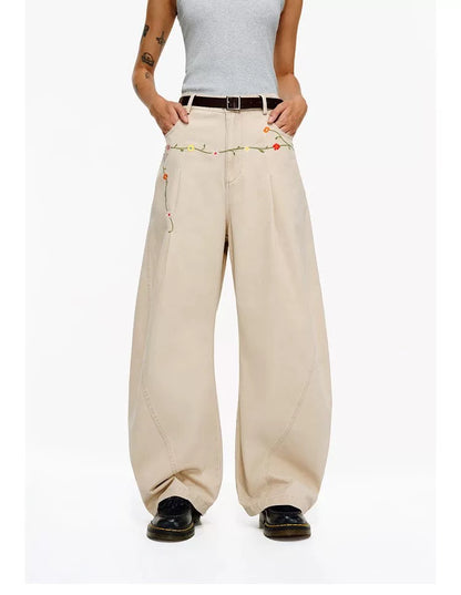 Embroidered Wide-Leg Cargos — worn by a model