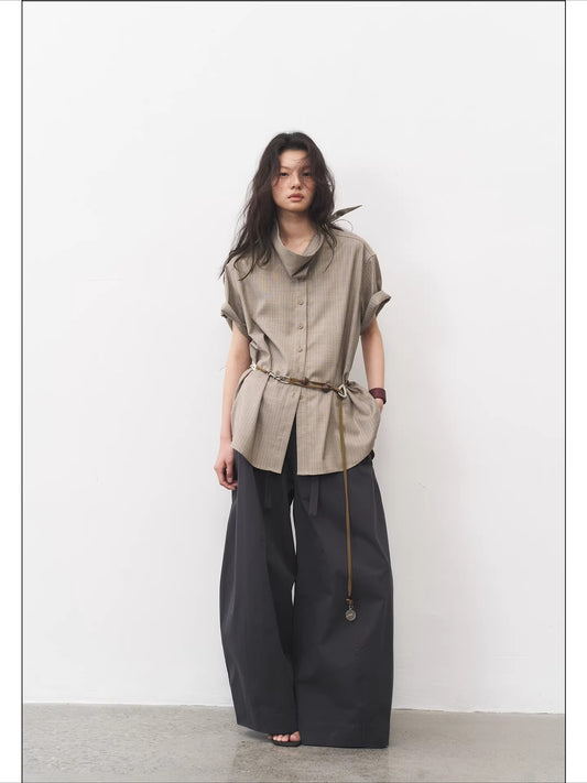 Dark Stripe Beaded Shoulder Blouse — worn by a model