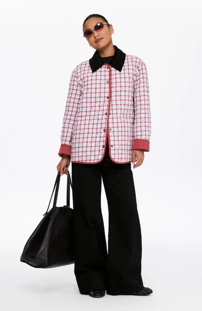 Reversible Diamond Plaid Cotton Coat — worn by a model