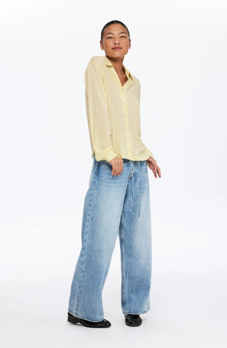 The V-Neck Cardigan in Soft Knit — worn by a model