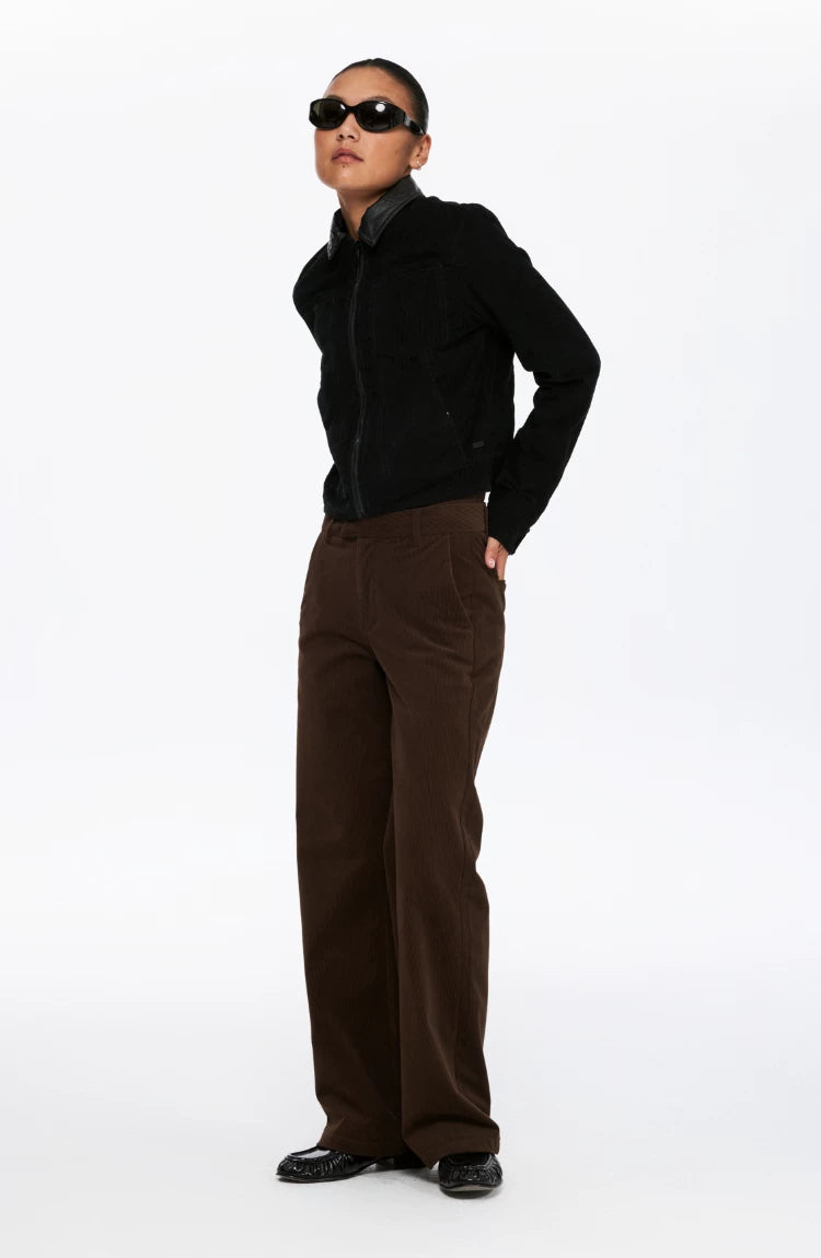 Reversible Waxed Vegan Leather Corduroy Jacket — worn by a model
