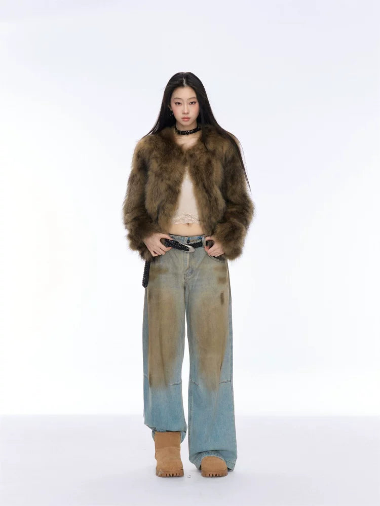 Vintage Wash Straight Leg Jeans — worn by a model