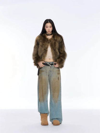 Vintage Wash Straight Leg Jeans — worn by a model