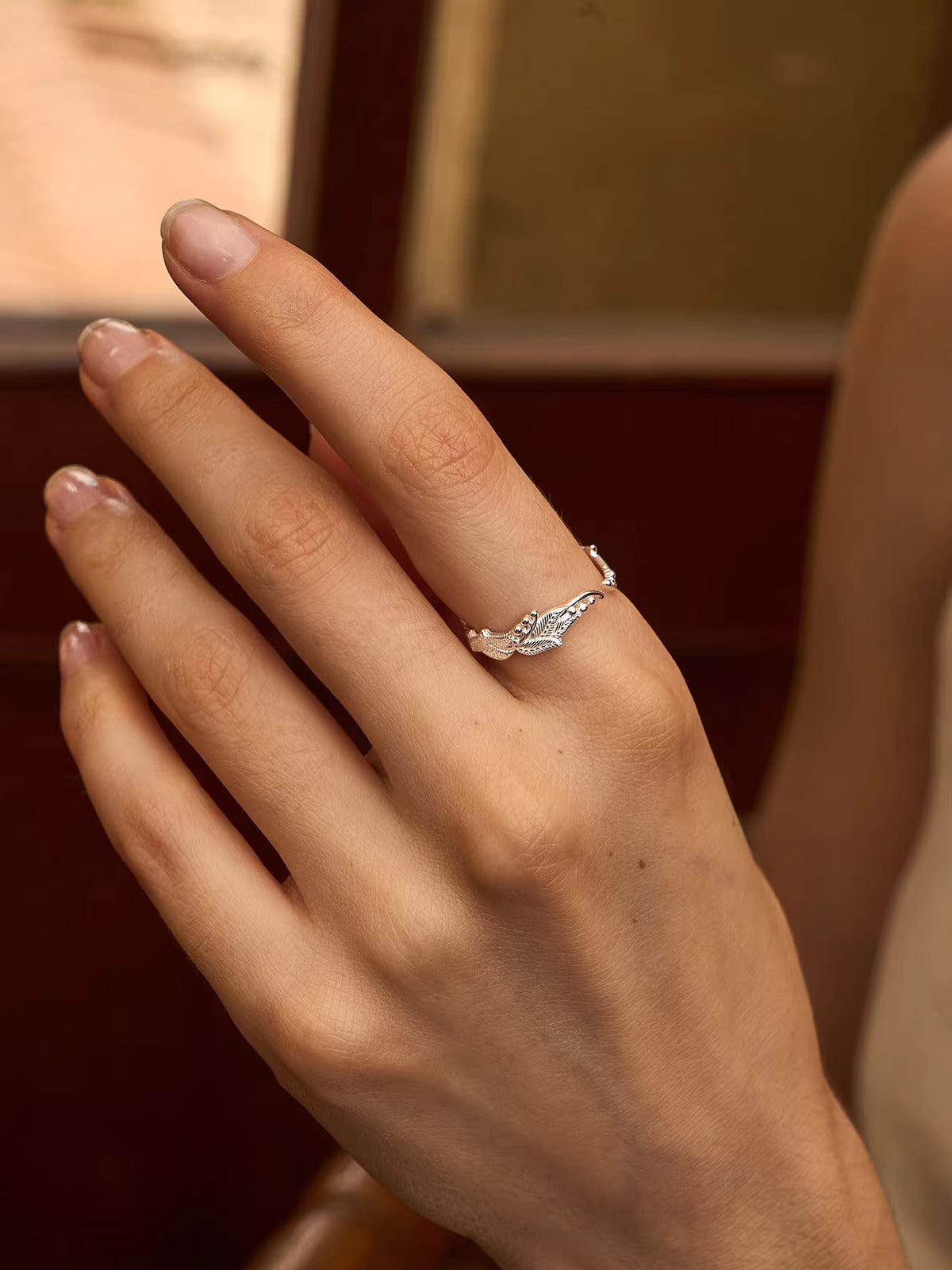 Lily of the Valley Silver Ring — worn by a model