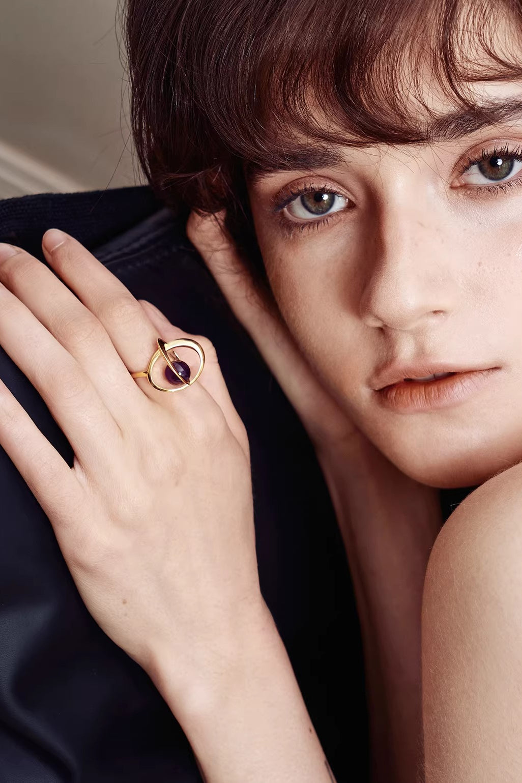 Falling Star Double Bright Silver Ring — worn by a model