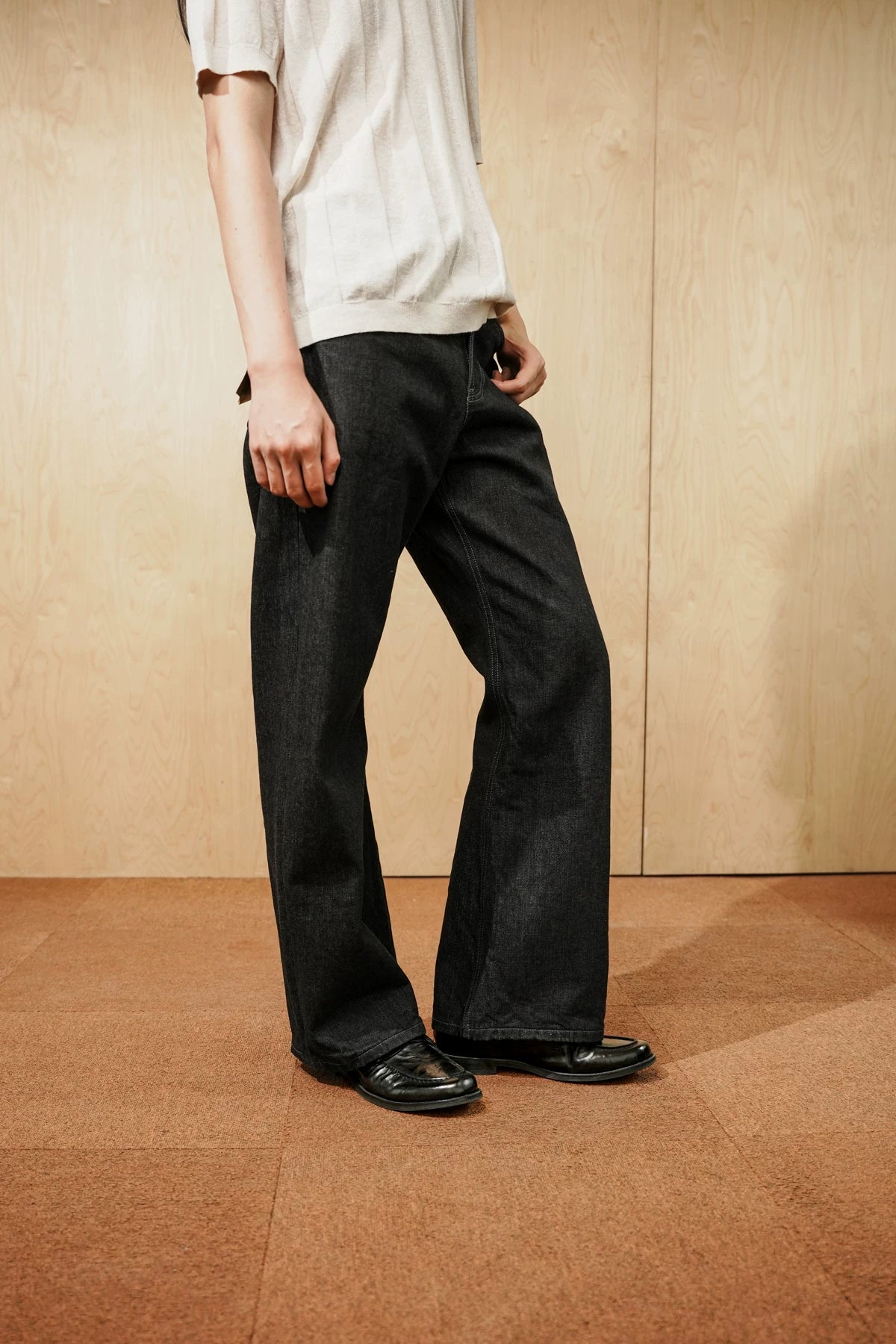 Italian Calf Leather Ruched Loafers — worn by a model