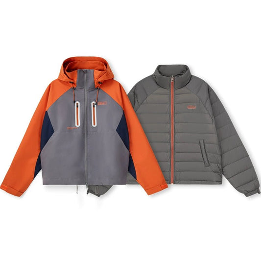 Men's women's 3-in-1 explorer jacket - orange gray waterproof shell with removable down puffer versatile outdoor