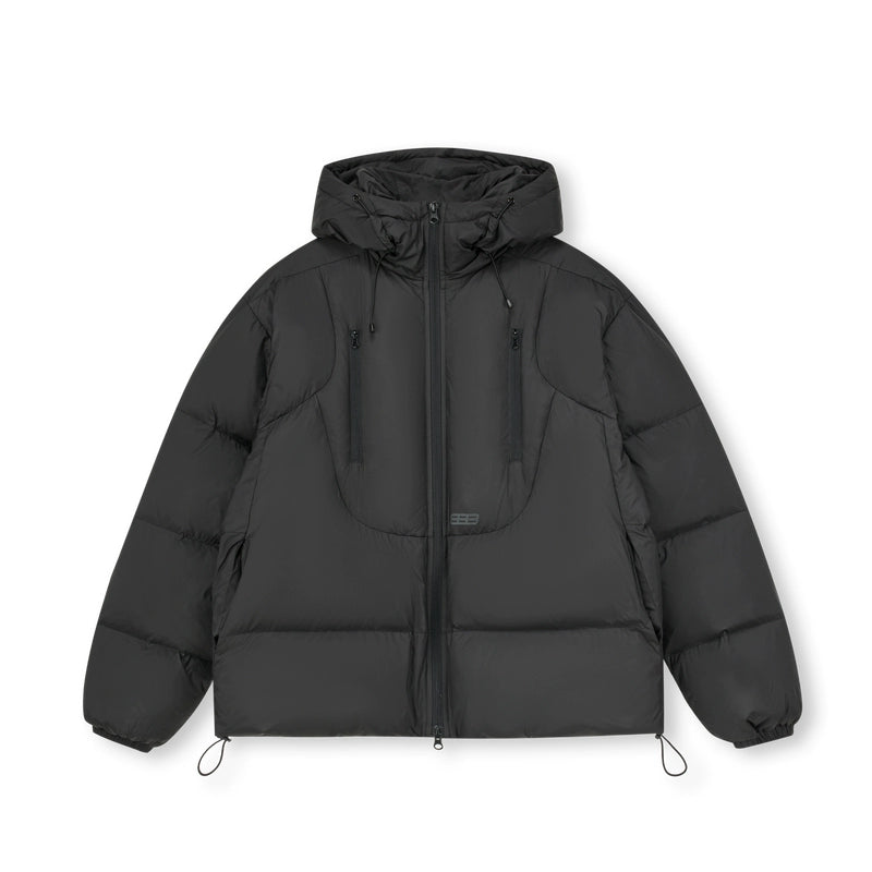 Women's 3D short down jacket - black fashionable puffer with skirt urban winter street style