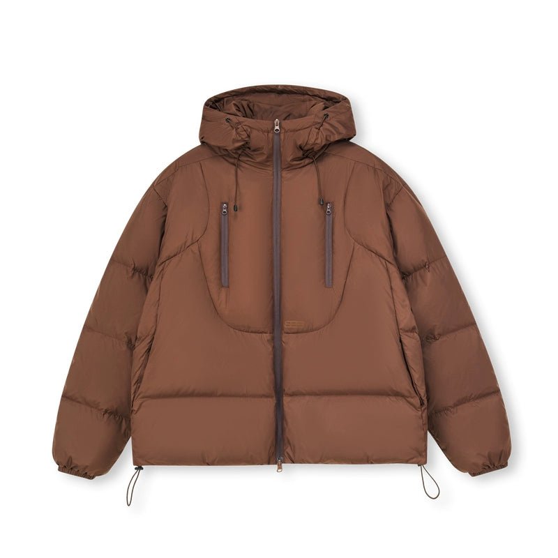 Women's 3D short down jacket - brown fashionable puffer with skirt urban winter street style