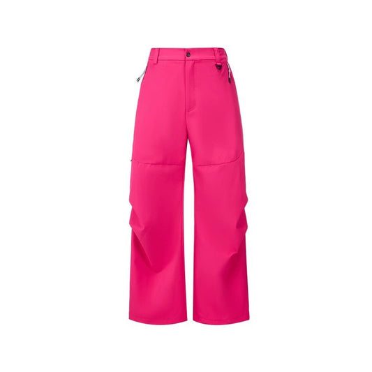 Women's Rose red hiking softshell trousers - wide leg relaxed fit high waist with zippered pockets outdoor
