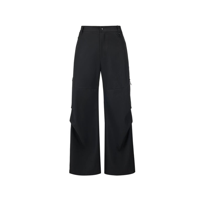 Women's black hiking softshell trousers - wide leg relaxed fit high waist with zippered pockets outdoor