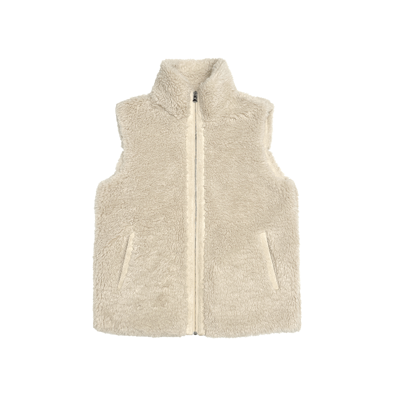 women's curly sherpa vest - Birch Yellow high neck sleeveless gilet plush fleece lining layering piece