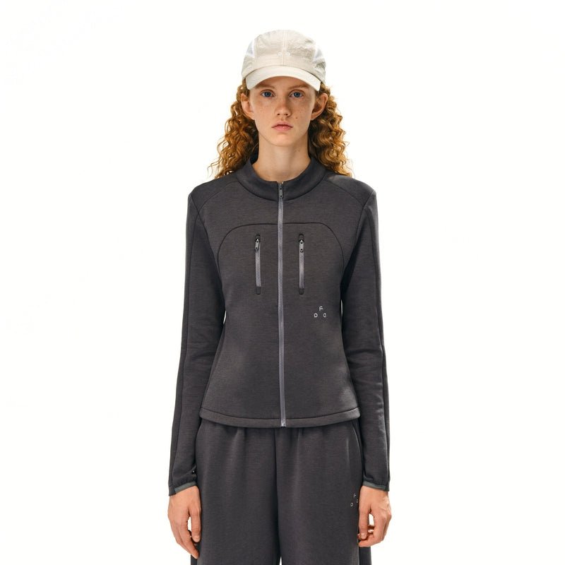 Women's  double layer air knit top - breathable streetwear top with zip jacket wide leg pants casual outfit